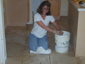 Groutfest '09 - my mom is layin' that grout!